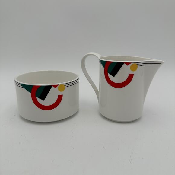 Vintage Cream and Sugar Mikasa High Spirits Postmodern 90s Geometric - Picture 2 of 6